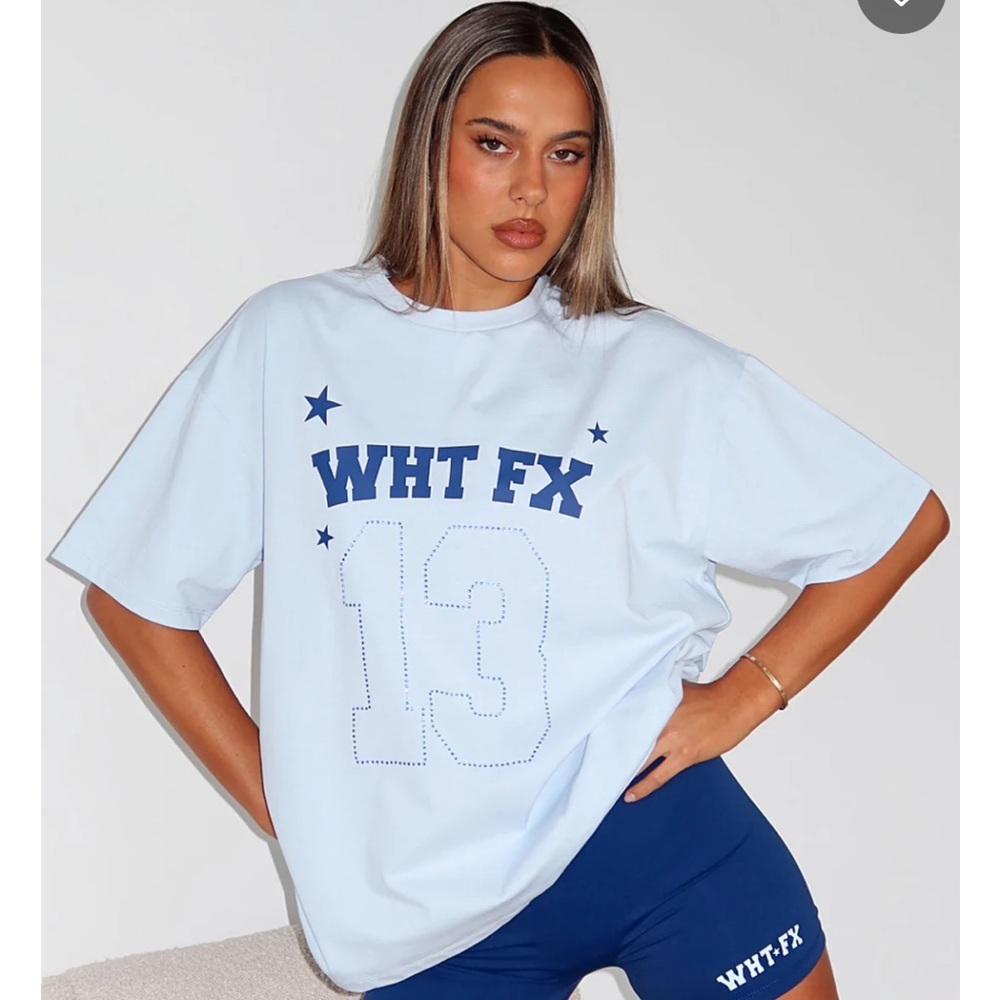White Fox Just Wait And See Oversized Tee Baby Blue Size S/M NWT